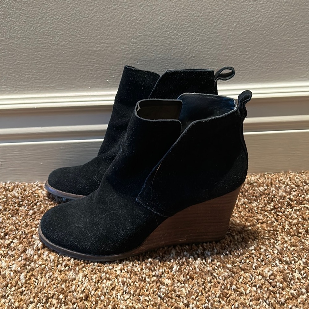 Luck Brand Black Suede Wedge Booties